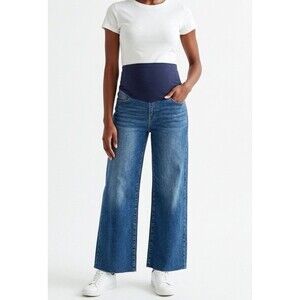 PinkBlush Wide Leg Raw Hem Maternity Jeans Navy Blue Size 29 - New